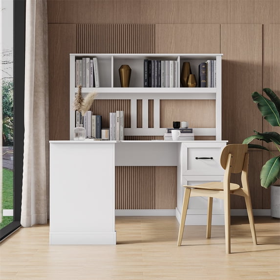 Cfowner Modern L Shaped Computer Desk with Hutch, Corner Office Desk for Home Office