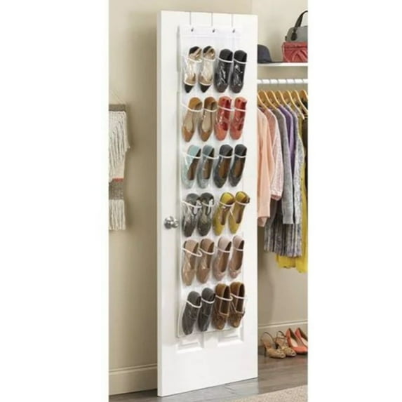 Cfowner Over The Door Shoe Organizer, Space Saving Shoe Rack for Closet Door with 24 Pockets and Hook, Shoe Holder Back of Door Organizers for Shoes