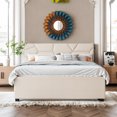 thumbnail image 1 of Cfowner Queen Size Upholstered Platform Bed Frame with Brick Pattern Headboard, with Twin XL Size Trundle and 2 drawers, Linen Fabric, Beige, 1 of 1