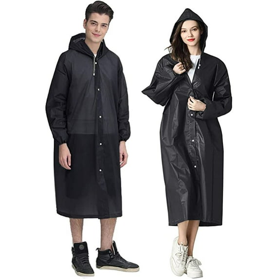 Cfowner Raincoat for Adults, 2 Pack Portable EVA Rain Coats Reusable Rain Poncho with Hood and Elastic Cuff Sleeves