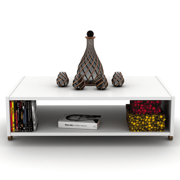 Cfowner Retro Coffee Table for Living Room Reception, Wooden Mid-Century Accent Table, Industrial Style Cocktail Table with Cross Legs