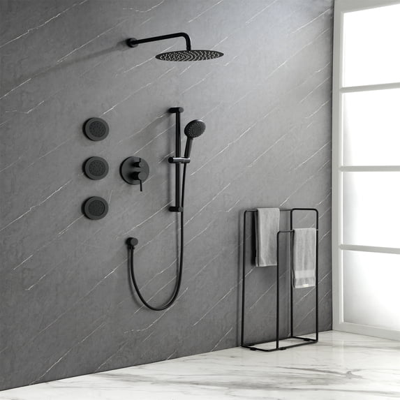 Cfowner Shower Faucets Sets, Wall Mounted Shower Faucet Set for Bathroom, Shower System with Shower Head, Hand Shower, Slide Bar, Bodysprays, Shower Arm Hose, Valve Trim