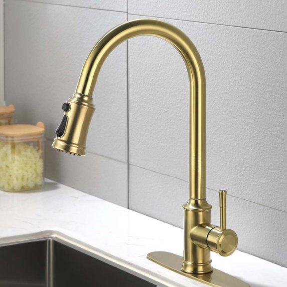 Cfowner Single Handle High Arc Kitchen Faucet, Stainless Steel Kitchen Sink Faucets with Pull Down Sprayer, 360°Swivel Spout