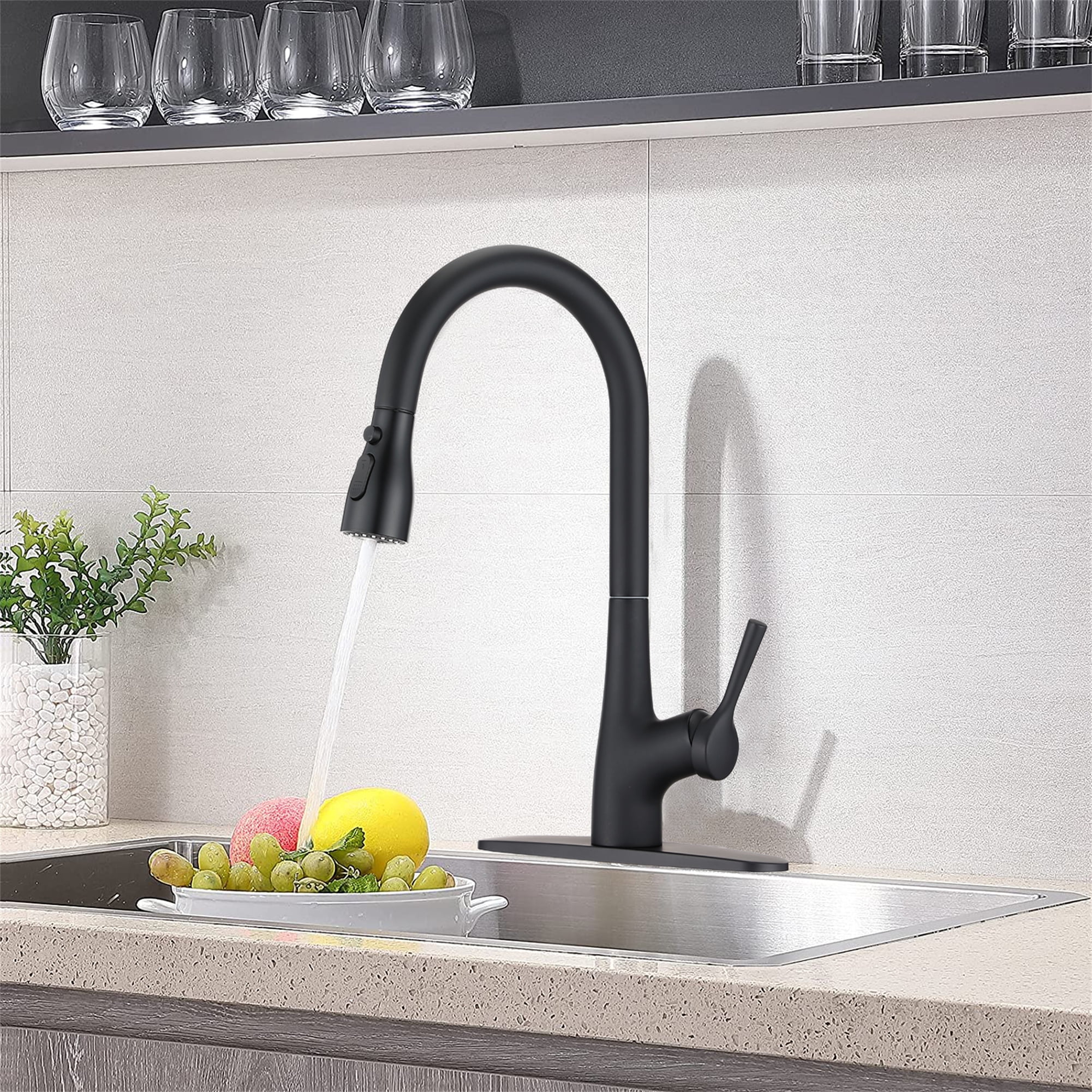 Cfowner Single Handle Pull Down Kitchen Sink Faucet, Commercial Faucets for Bar Home, 360°Swivel Spout