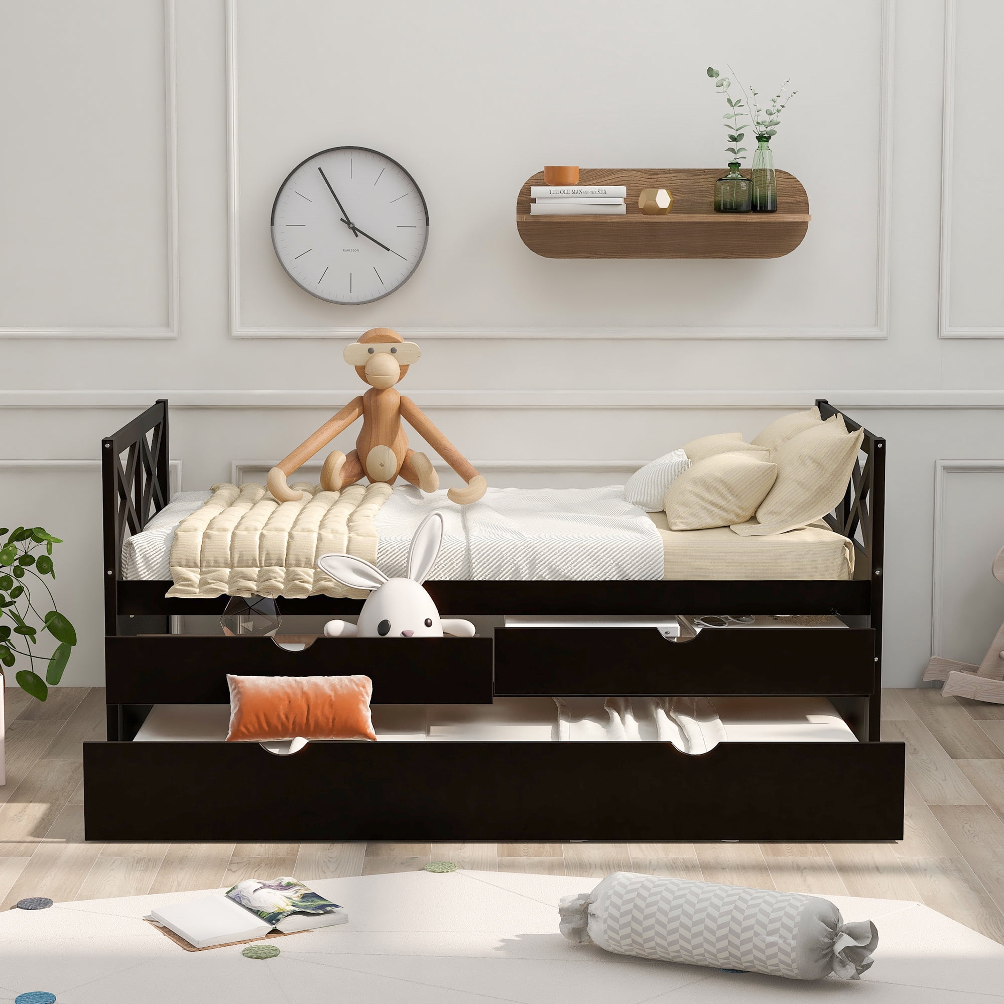 Cfowner Twin Daybed Frame with Trundle and Drawers, Multi-Functional ...