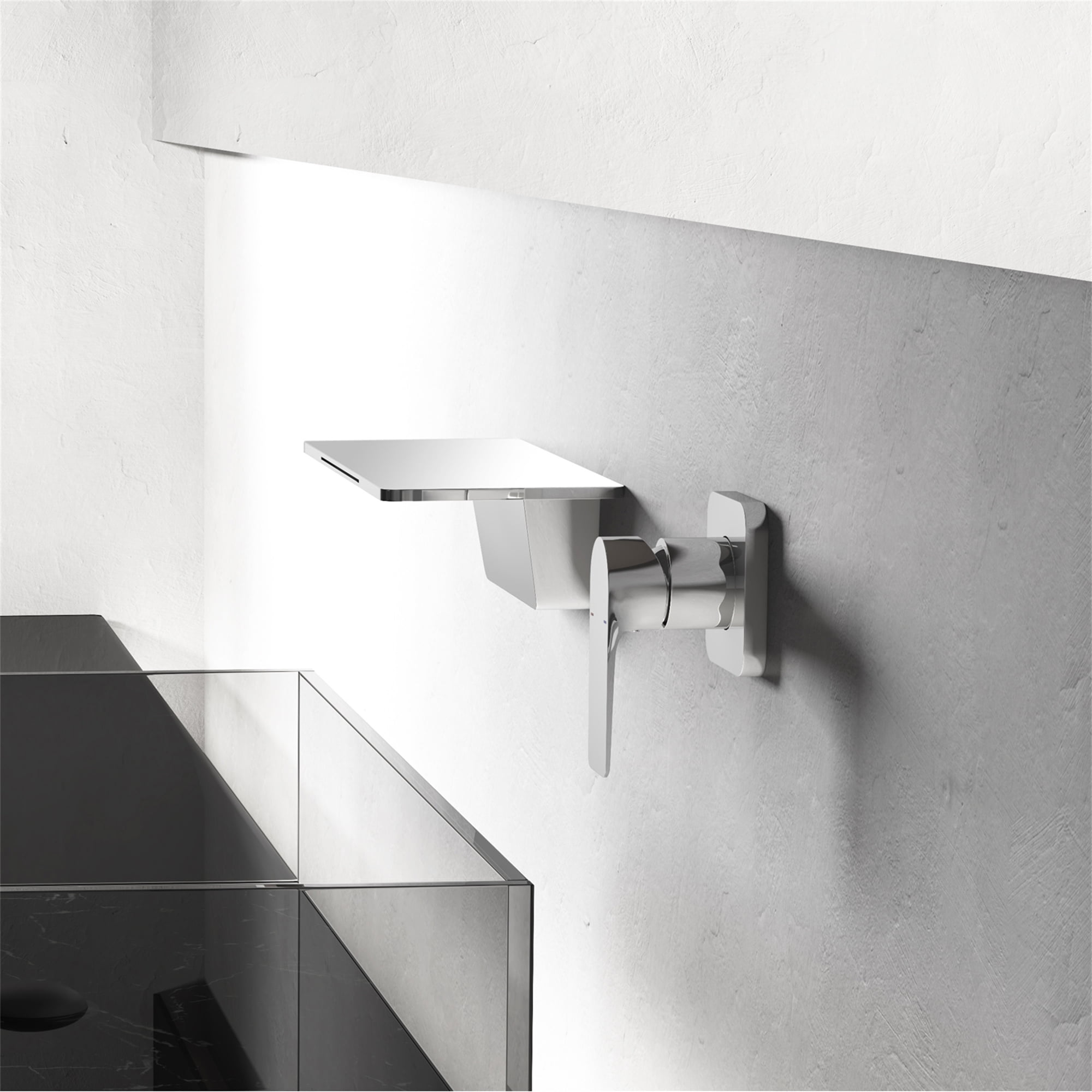 Cfowner Wall Mount Bathtub Faucet, Single Handle Bathroom Faucet, 2 Hole Waterfall Spout Faucet, Chrome