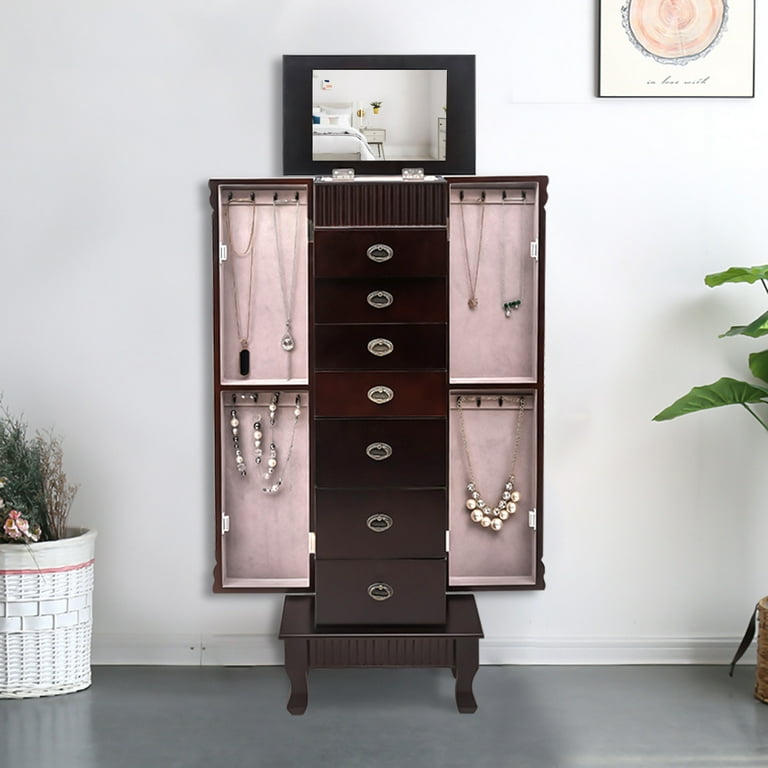 Cfowner Wooden Jewellery Cabinet, Jewelry Box Drawers with