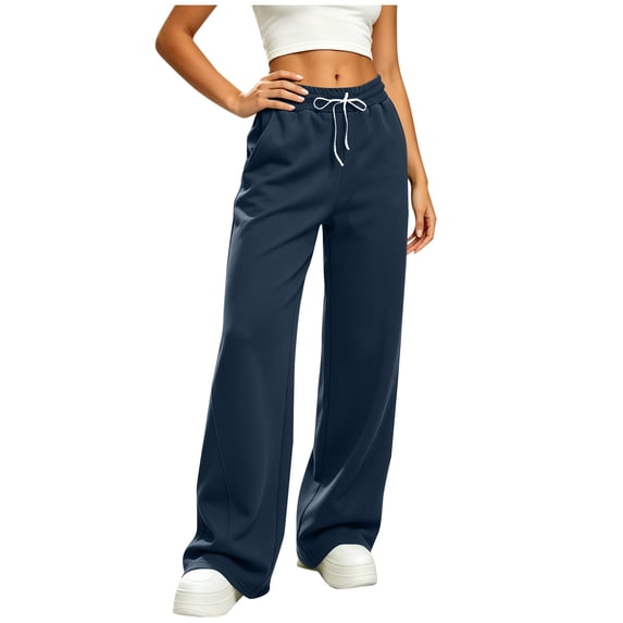 Cfrylhy Womens Wide Leg Sweatpants Elastic Waist Drawstring Comfy Sweat Pants Fashion Lounge Travel Trousers with Pockets