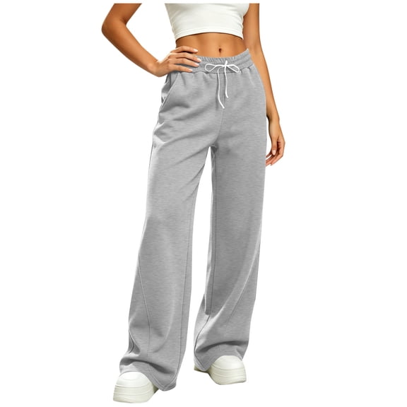 Cfrylhy Womens Wide Leg Sweatpants Elastic Waist Drawstring Comfy Sweat Pants Fashion Lounge Travel Trousers with Pockets