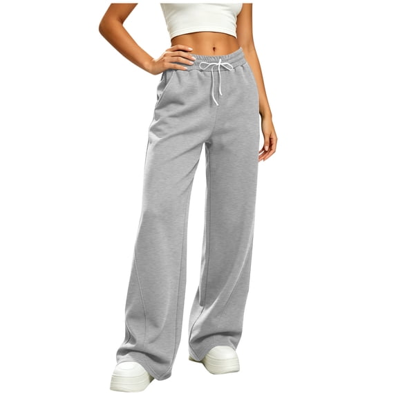 Cfrylhy Womens Wide Leg Sweatpants Elastic Waist Drawstring Comfy Sweat Pants Fashion Lounge Travel Trousers with Pockets