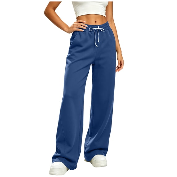 Cfrylhy Womens Wide Leg Sweatpants Elastic Waist Drawstring Comfy Sweat Pants Fashion Lounge Travel Trousers with Pockets