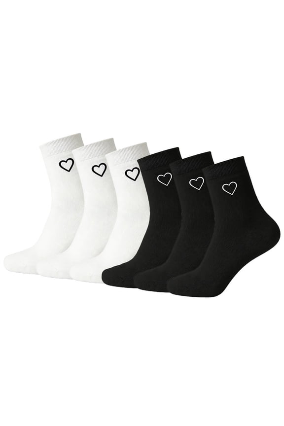 Women's Cotton Mid-Calf Socks with Heart Pattern, 6-Pack Mixed Colors, Size 5-9, Machine Washable