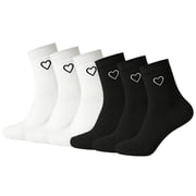 Cfweater Women's Cotton Mid-Calf Socks with Heart Pattern, 6-Pack Mixed Colors, Size 5-9, Machine Washable