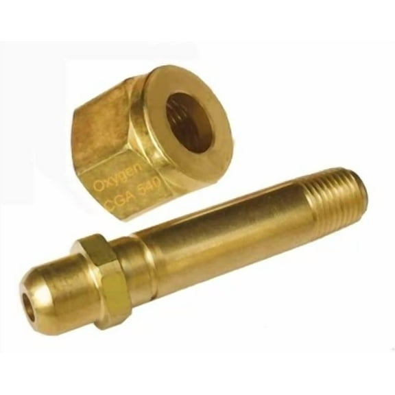 Cga-540 Nut & 3" X 1/4" Npt Stem Nipple, Oxygen Regulator Inlet To Tank