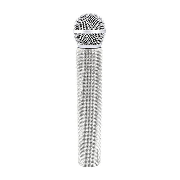 Cglfd Clearance Microphone Prop Fake Mic Bling Rhinestones Shining Microphone Prop Plastic Play Microphone Pretend Glitter Microphones for Stage Halloween Party, White