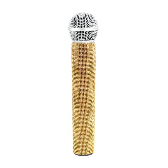 Cglfd Clearance Microphone Prop Fake Mic Bling Rhinestones Shining Microphone Prop Plastic Play Microphone Pretend Glitter Microphones for Stage Halloween Party, Gold