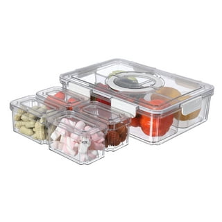 INNOVATIVE LIFE 2 Pack Sealed 4 Compartment Snackle Box  Container, Divided Food Serving Trays & platters with Lid for Snack, Fruit,  Vegetable, Fish, Meat, Charcuterie: Platters