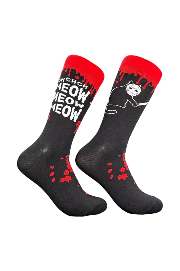 Ch Ch Ch Meow Meow Meow Socks Funny Sarcastic Killer Cat Graphic Novelty Halloween Footwear For Men