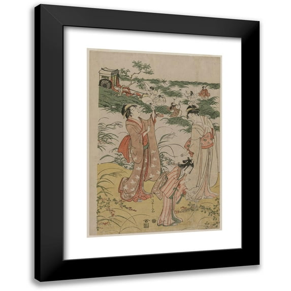 Chōbunsai Eishi 11x14 Black Modern Framed Museum Art Print Titled - Women Chasing Crickets on an Autumn Moor (Early 1790s)