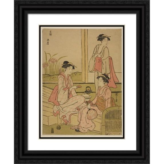 Chōbunsai Eishi 11x14 Black Ornate Wood Framed Double Matted Museum Art Print Titled: The Fifth Month (Gogatsu), from the Series ‘The Twelve Months (Juni Toki)’ (C. 1791)