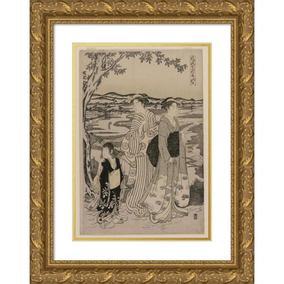 Chōbunsai Eishi 11x14 Gold Ornate Wood Frame and Double Matted Museum Art Print Titled - Omu the Parrot (From the Series Seven Elegant Episodes from the Life of the Poetess Ono No Komachi) (