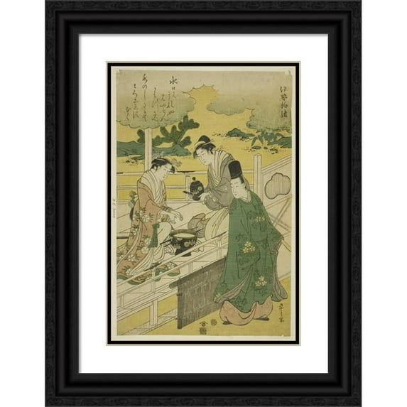 Chōbunsai Eishi 13x18 Black Ornate Wood Framed Double Matted Museum Art Print Titled - A Parody of the Tales of Ise (C. 1789-95)