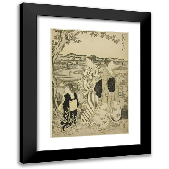 Chōbunsai Eishi 14x18 Black Modern Framed Museum Art Print Titled - Parrot Komachi, from the Series the Fashionable Seven Komachi (Furyu Nana Komachi) (1788)