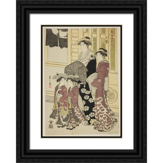 Chōbunsai Eishi 14x18 Black Ornate Wood Framed Double Matted Museum Art Print Titled - Kodootamaya with Atregations Hatse and Health (1790)
