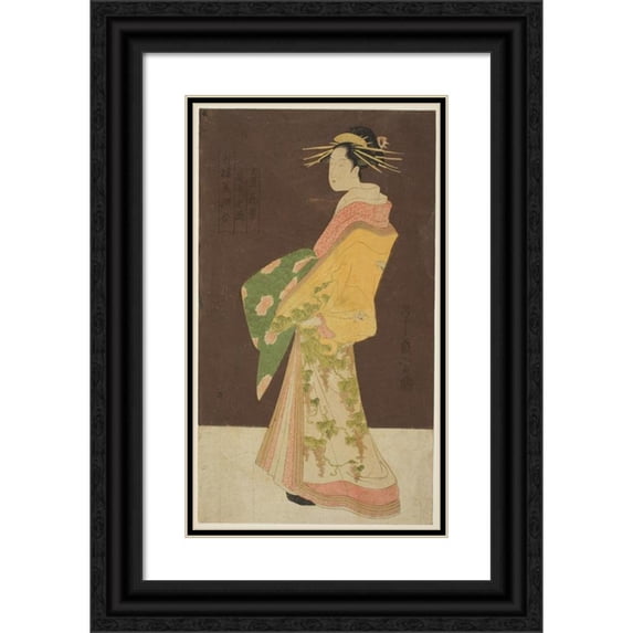 Chōbunsai Eishi 15x24 Black Ornate Framed Double Matted Museum Art Print Titled: A Selection of Beauty from the Pleasure Quarters