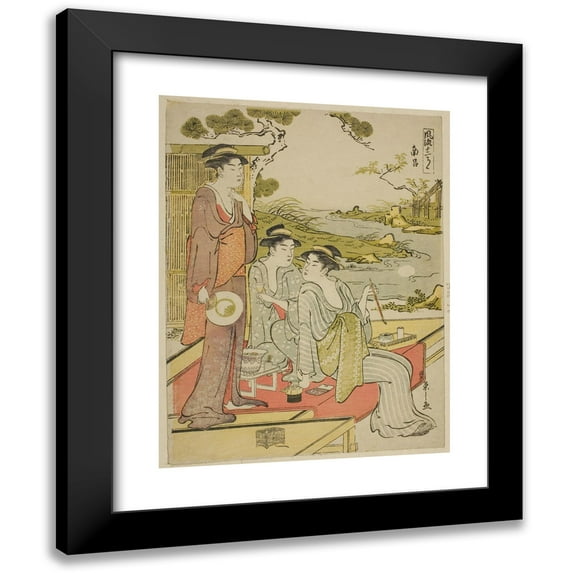 Chōbunsai Eishi 19x24 Black Modern Framed Museum Art Print Titled - The Eighth Month (Nanryo), from the Series a Calendar of Elegance (Furyu Junikagetsu) (C. 1788)