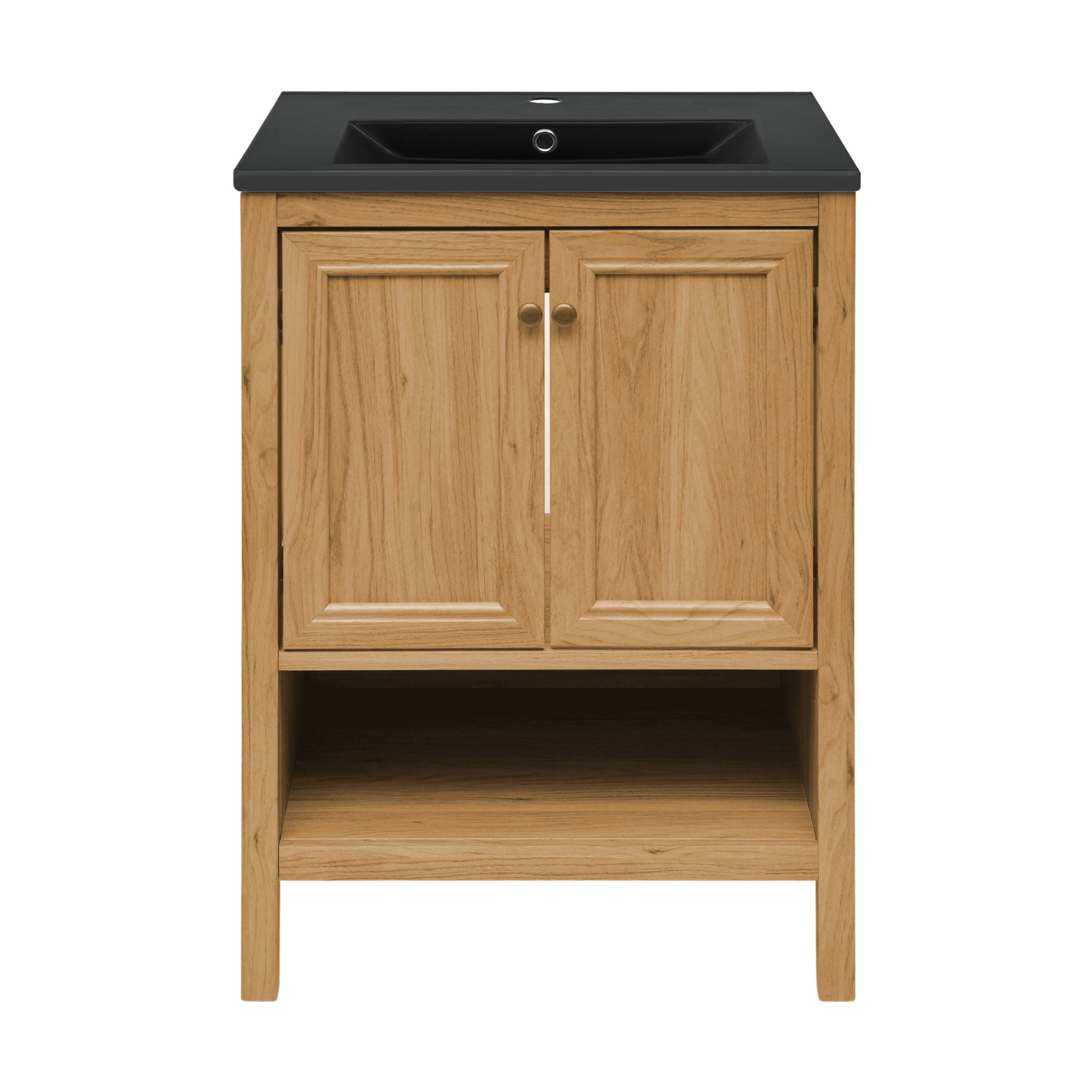 Château Natural Oak Bathroom Vanity with Black Ceramic Sink Top