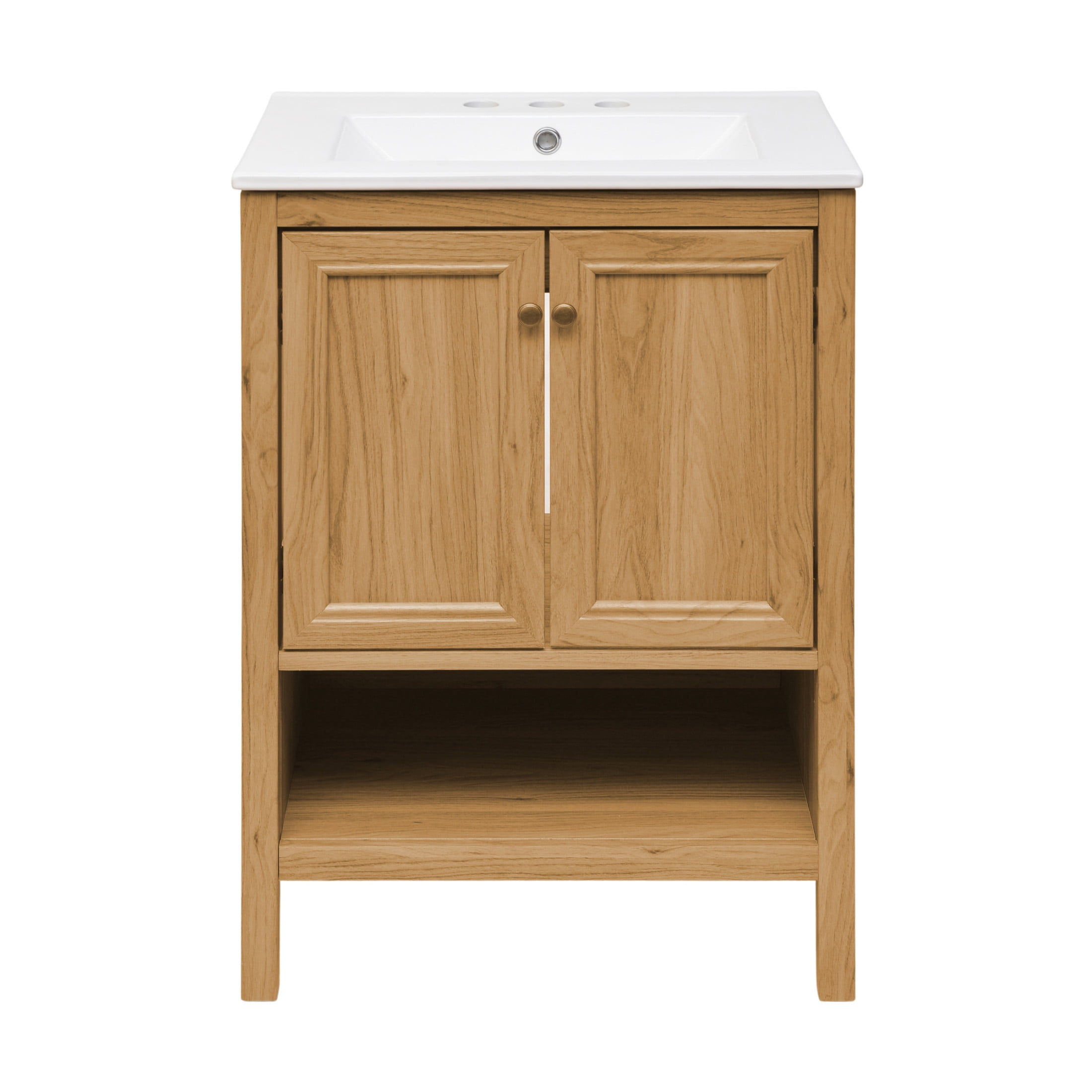 Natural Oak and White Ceramic Freestanding Bathroom Vanity