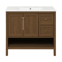 Château 36" Freestanding Bathroom Vanity in Brown Oak with 3-Hole Widespread Sink Top