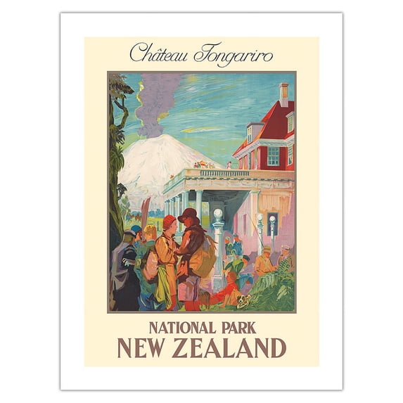 Château Tongariro - National Park New Zealand - Vintage Railroad Travel Poster by Edgar Macleod Lovell-Smith c.1930s - Bamboo Fine Art 290gsm Paper (Unframed) 12x16in