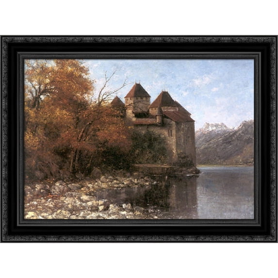 Ch▀teau de Chillon 24x20 Black Ornate Wood Framed Canvas Art by Courbet, Gustave