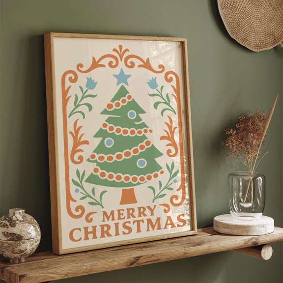Châteaucore Kristmas Tree Wall Art, Pastel Print, Cozy Retro Home Décor Warm Present Vintage UNFRAMED Poster Size 8x12