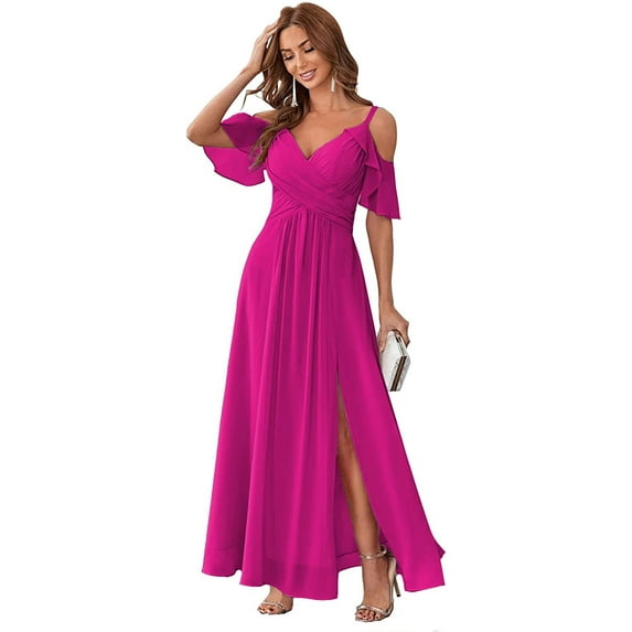 Ch23ss18wish Cross-Border V-neck Drop-Shoulder Sleeve a-Swing Evening Dress Dress Split Stretch High Waist Prom Dress