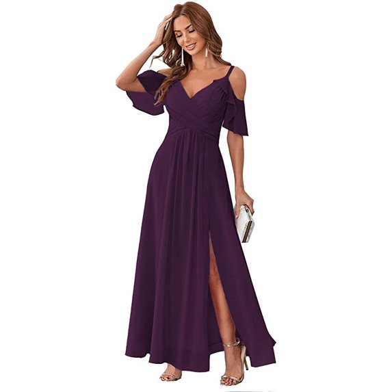 Ch23ss18wish Cross-Border V-neck Drop-Shoulder Sleeve a-Swing Evening Dress Dress Split Stretch High Waist Prom Dress