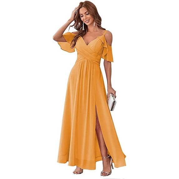 Ch23ss18wish Cross-Border V-neck Drop-Shoulder Sleeve a-Swing Evening Dress Dress Split Stretch High Waist Prom Dress