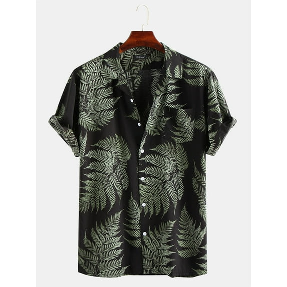 ChArmkpR Mens Hawaiian Leaf Print Shirt Blazer Collar Short Sleeve Button Down Casual Shirt