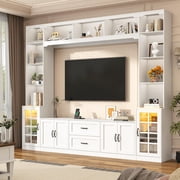 ChVans 106" W Wall Unit TV Stand with Storage for TVs up to 80", Modern TV Console with LED Lights, Entertainment Center with Bookshelves for Living Room