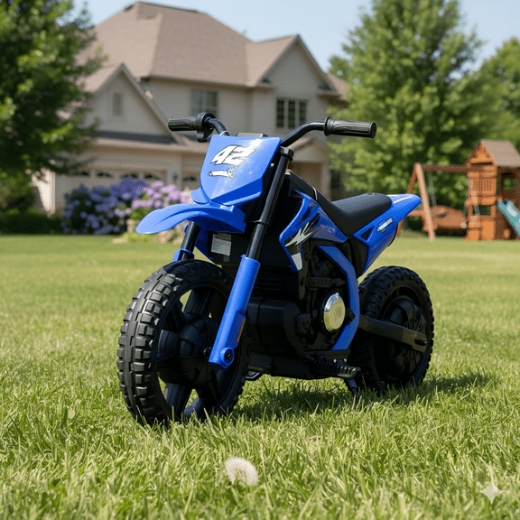 ChVans Kids Ride on Motorcycle for Kids 3-10, 24V Battery Powered Bike Electric Motorbike with Treaded Tires and USB/Music Player, Electric Dirt Bike, Up to 11MPH,2-Speed Modes, Blue