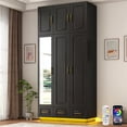 thumbnail image 1 of ChVans 3 Door Armoire Wardrobe Closet with Top Cabinet and Mirror, 94.5'' LED Wardrobe Armoire with 3 Drawers, Hanging Rod & Multi-Layer Shelves for Bedroom, Black, 1 of 8