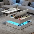 thumbnail image 1 of Blotout 35" Lift Top Coffee Table with Flip Lid Storage, LED Square Coffee Table with Charging Ports, 2-Tier Wood Center Table with Open Storage Shelf for Living Room Home Office, 1 of 11