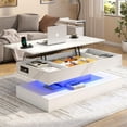 thumbnail image 1 of ChVans 47" Large Lift Top Coffee Table with Charging Station & LED Lights, High Glossy White LED Coffee Table with Hidden Compartment Storage, Modern Living Room Tables w/Marbling Print, 1 of 8