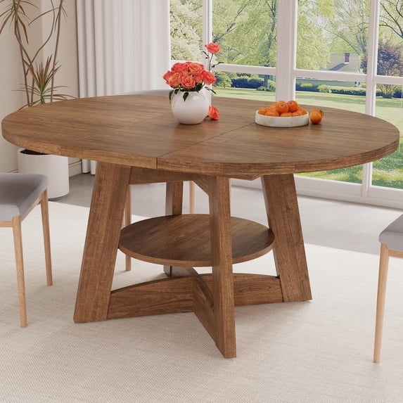 ChVans 47"-63" Extendable Round Dining Table for 4-8 Person, Modern ...