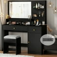 thumbnail image 1 of ChVans 47" Black Vanity Desk with Lighted Mirror & Charging Station, Vanity Table Set w/3 Storage Shelves,2 Drawers,Storage Cabinet & Makeup Vanity Cushioned Stool(Black-47"), 1 of 9