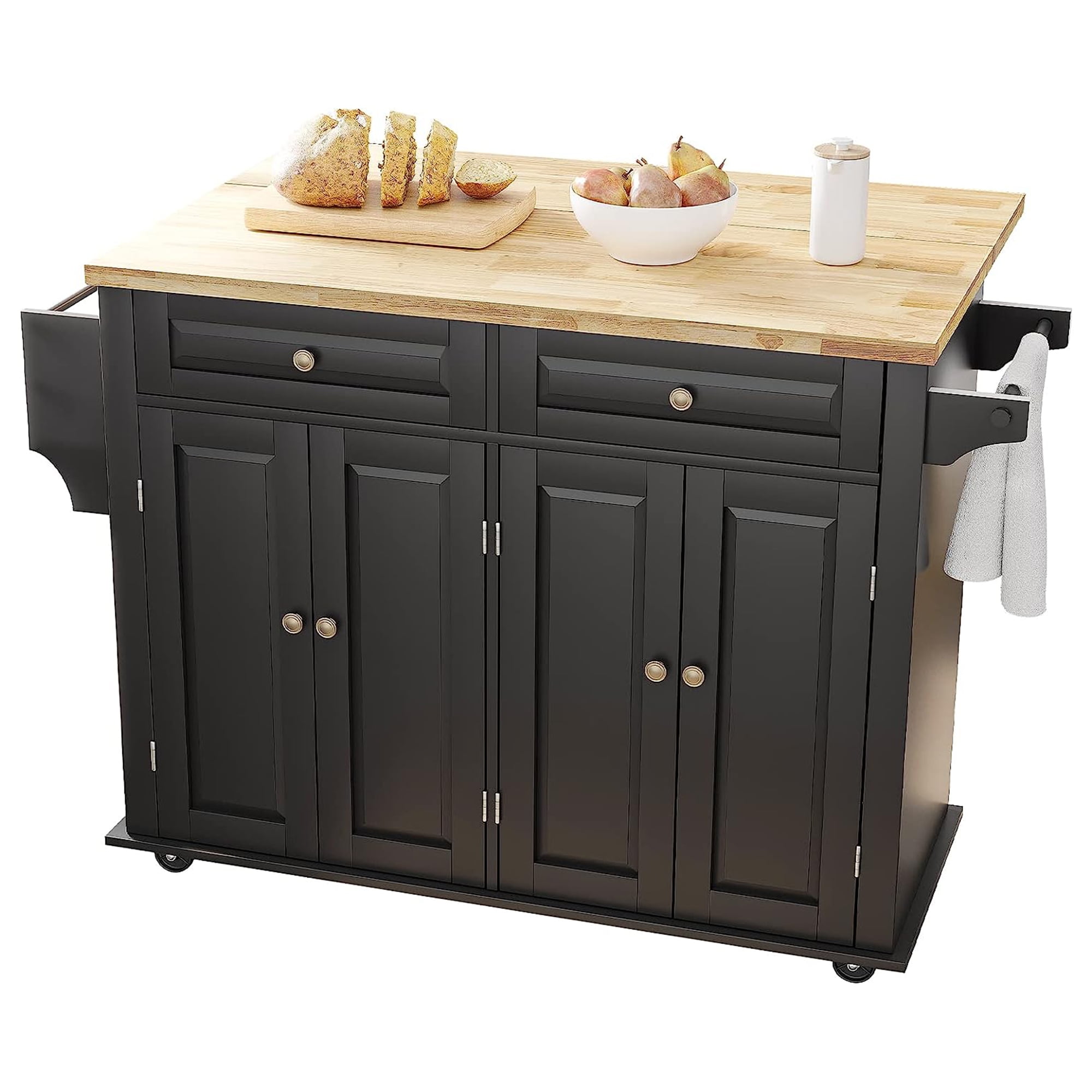 ChVans 52" Rolling Kitchen Island Carts with Drop Leaf, Kitchen Cart