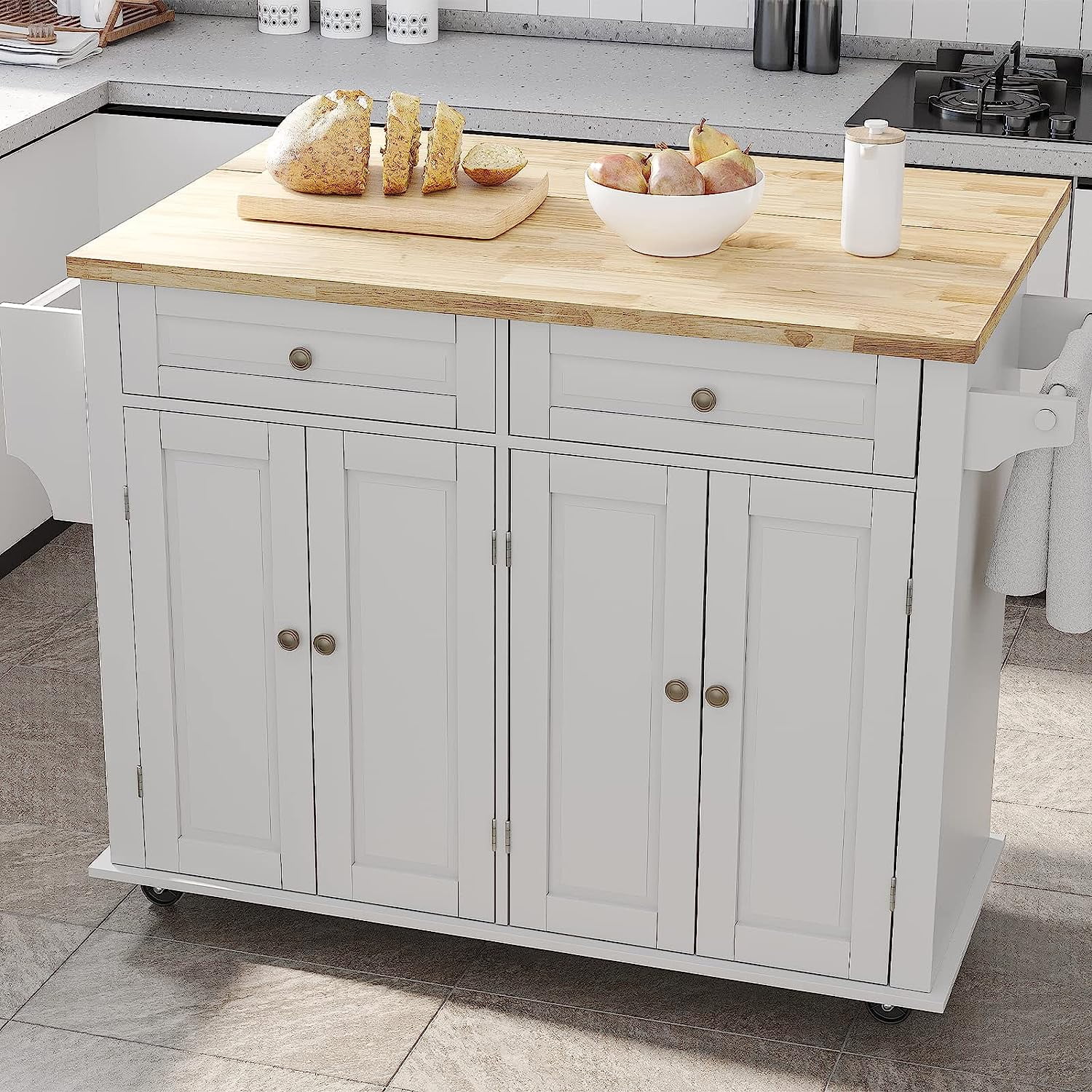 ChVans 52" Rolling Kitchen Island Carts with Drop Leaf, Kitchen Cart
