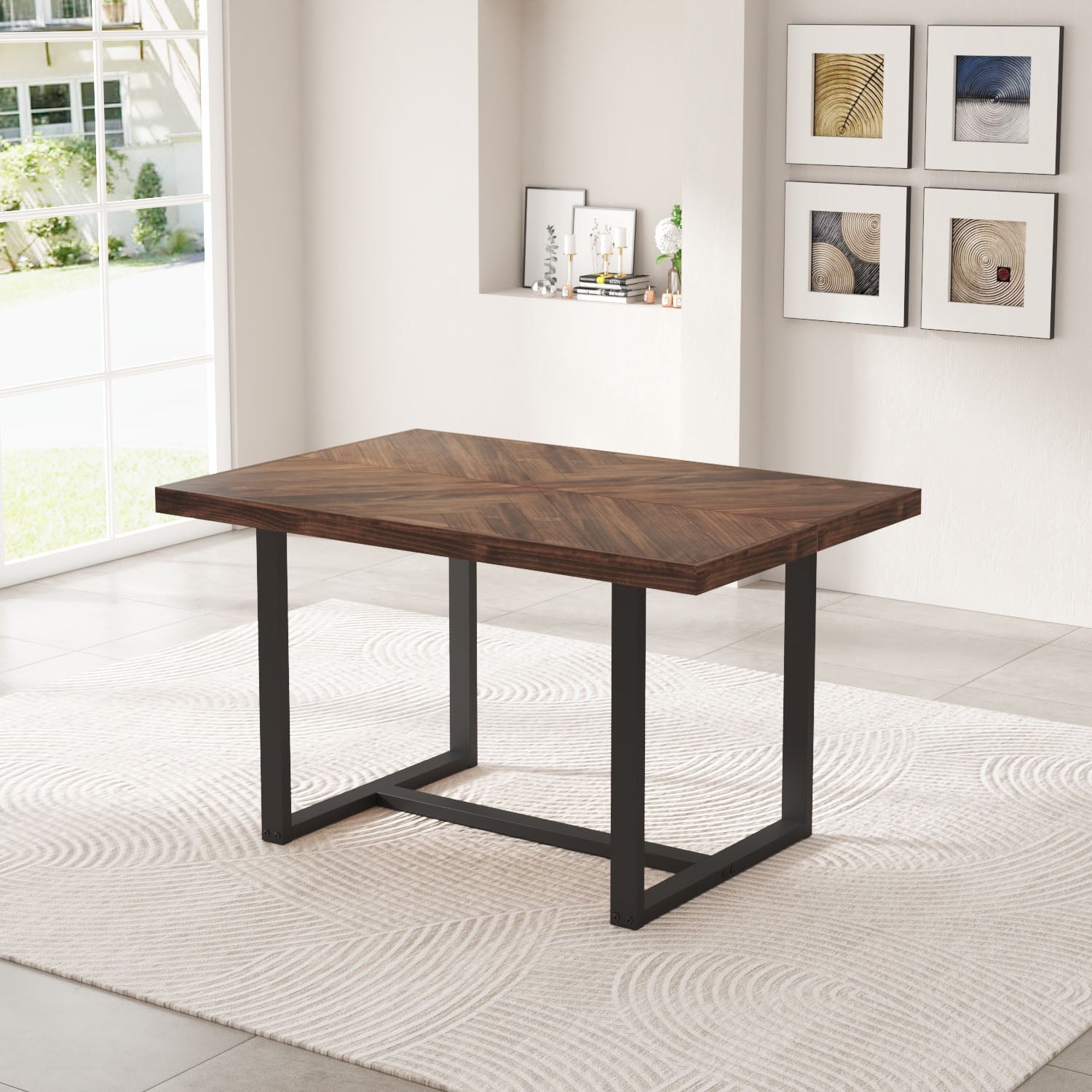 ChVans 52 inch Modern Farmhouse Solid Wood Dining Table for 4 to 6 Rectangular Kitchen and Dining Table with Metal Frame Rustic Breakfast Table for